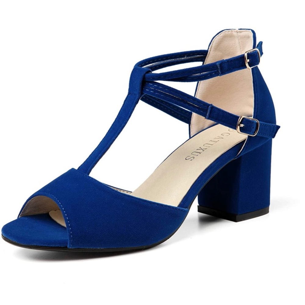 GATUXUS Women Open Toe Strap Chunky Low Heel